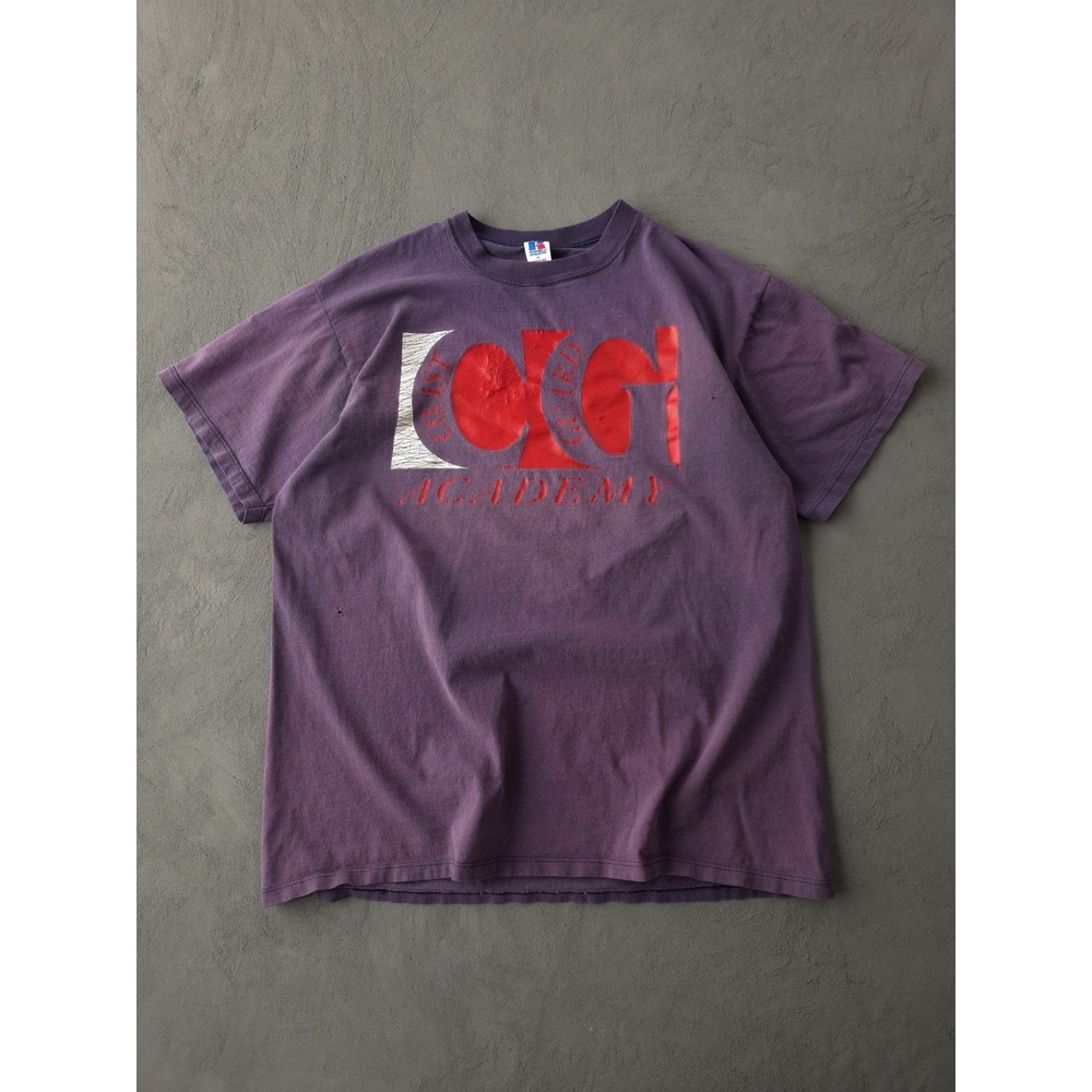 Vintage 90s Russell Athletic US Coast Guard Purple Faded T-shirt USA‎ Made XL